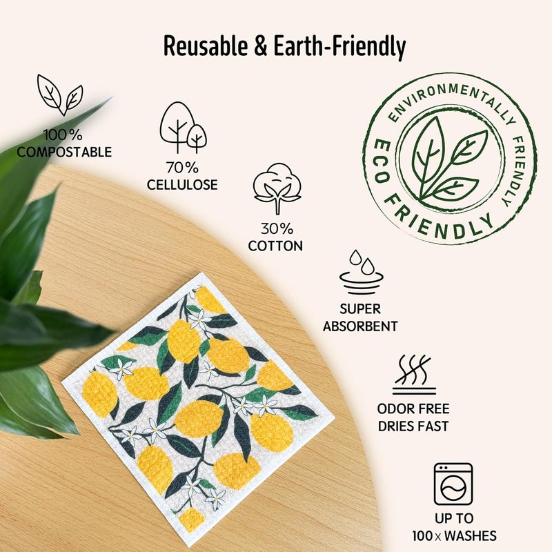 Augine Swedish Dishcloths for Kitchen, Swedish Dish Cloths 5 Pack, Super Absorbent Reusable Paper Towels Washable, Biodegradable, Quick Drying, Dishwasher Safe - Image 3